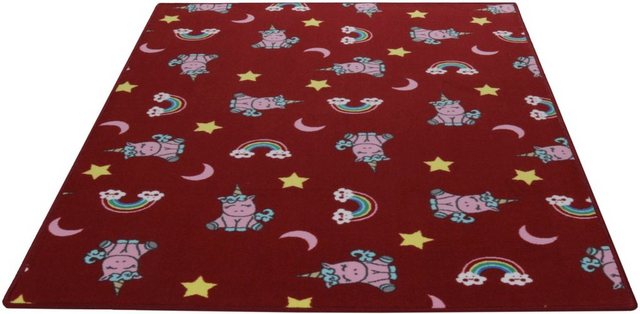 Kinderteppich »Einhorntraum«, Living Line, rechteckig, Höhe 7 mm, Velours, Motiv Einhorn + Regenbogen, Kinderzimmer-Teppiche-Inspirationen