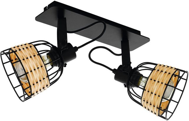 EGLO Deckenspot »Anwick 1«, schwarz / L48 x H24 x B14 cm / exkl. 2 x E27 (je max. 40W) / Deckenlampe - Vintage - Retro - Holz geflochten - Design - Lampe - Wohnzimmerlampe - Schlafzimmerlampe - Flurlampe-Lampen-Inspirationen