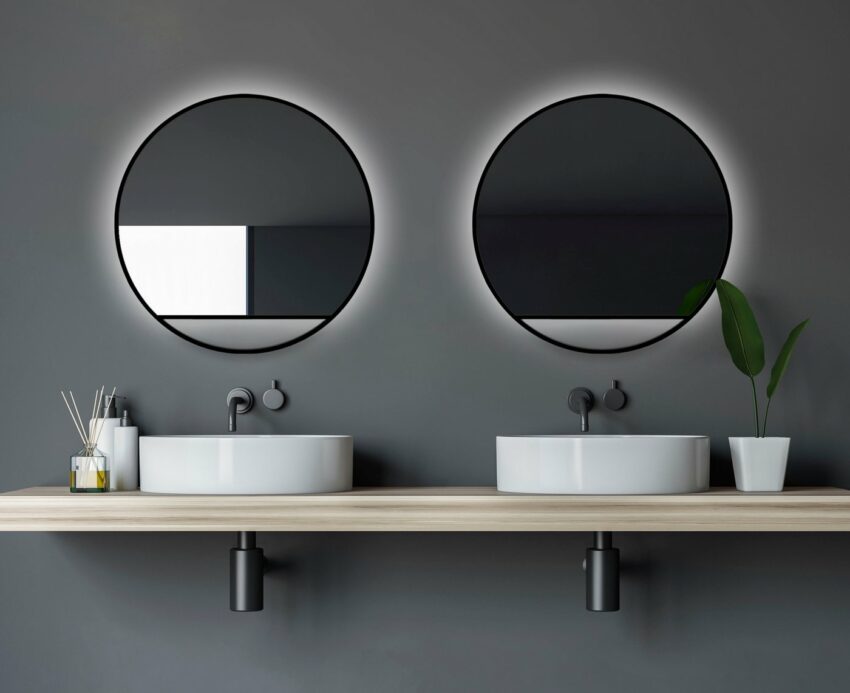 Talos Dekospiegel, rund, mit indirekter LED Beleuchtung in schwarz matt Ø 60 cm-Spiegel-Ideen für dein Zuhause von Home Trends