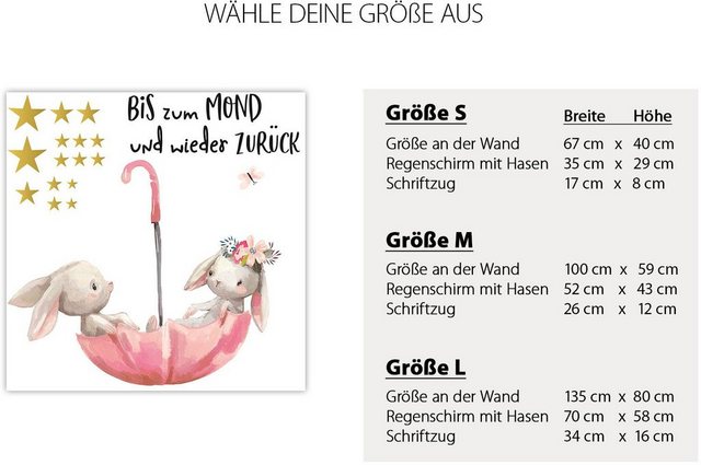 little DECO Wandtattoo »Little Deco Wandtattoo Bis zum Mond & Hasen im Regenschirm«-Wandtattoos-Inspirationen