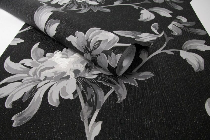 Vliestapete »Blumen«, (1 St), Schwarz / Silber - 10m x 52cm-Tapeten-Ideen für dein Zuhause von Home Trends