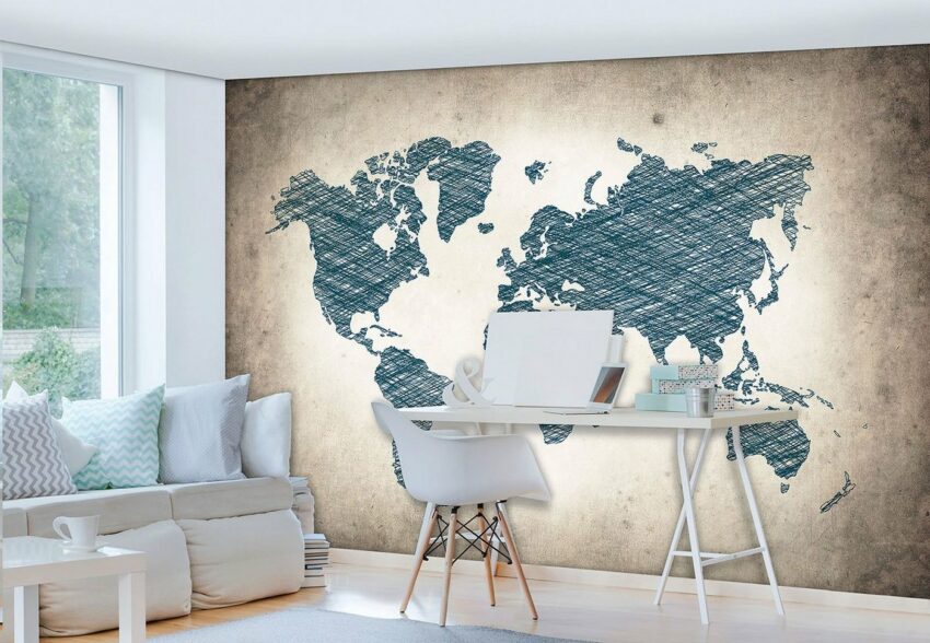 Consalnet Vliestapete »Graue Weltkarte«, verschiedene Motivgrößen, für das Büro oder Wohnzimmer-Tapeten-Ideen für dein Zuhause von Home Trends