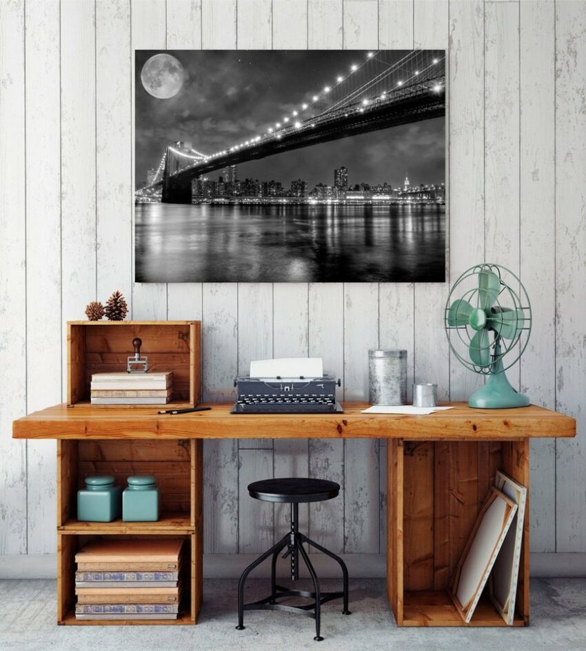 Conni Oberkircher´s Bild »Big City 6 - Full Moon - Großstadt - Vollmond«, Brücke, Skyline, Nacht, Lichter, Fluss-Bilder-Ideen für dein Zuhause von Home Trends