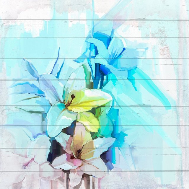 queence Holzbild »Blau-Weiße Blüten«, 40x40 cm-Bilder-Inspirationen