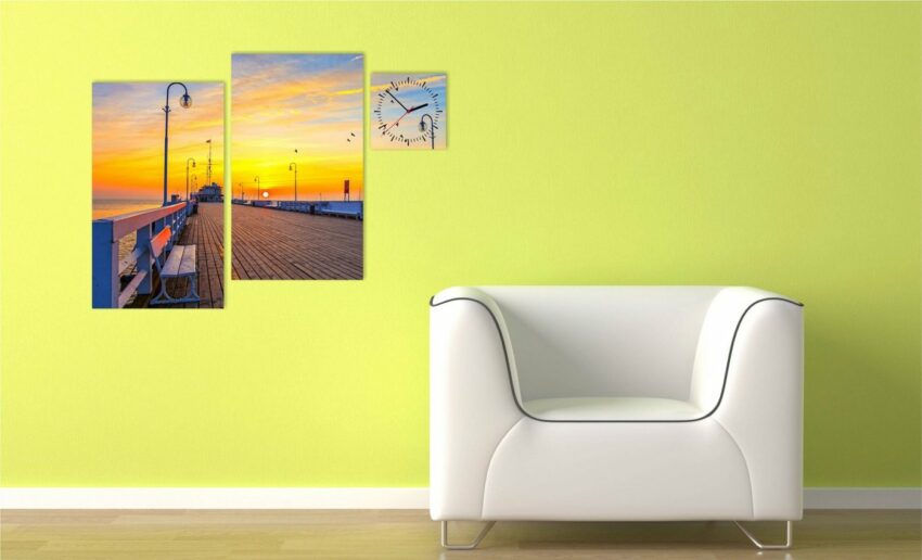 Conni Oberkircher´s Bild »Sunset Pier - Sonnenuntergang am Pier«, Sonnenuntergang (Set), mit dekorativer Uhr, Brücke, Steeg, Urlaub, Entspannung-Bilder-Ideen für dein Zuhause von Home Trends