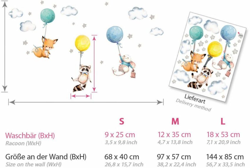 little DECO Wandtattoo »Little Deco Wandtattoo Fuchs Maus und Waschbär mit Luftballon«-Wandtattoos-Ideen für dein Zuhause von Home Trends