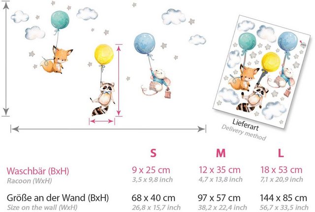 little DECO Wandtattoo »Little Deco Wandtattoo Fuchs Maus und Waschbär mit Luftballon«-Wandtattoos-Inspirationen
