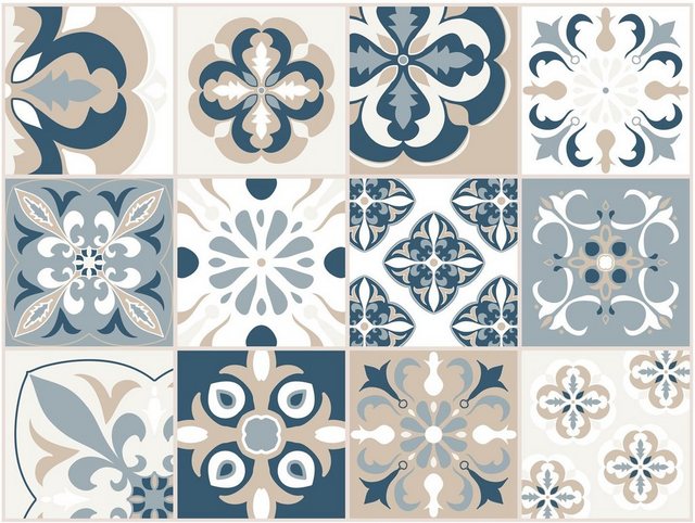 Platzset, »Matteo«, Contento, (Set, 4-St), für den Innen- und Außenbereich, wasserabweisend, Mosaik beige-blau, Fliesenmuster-Tischsets-Inspirationen