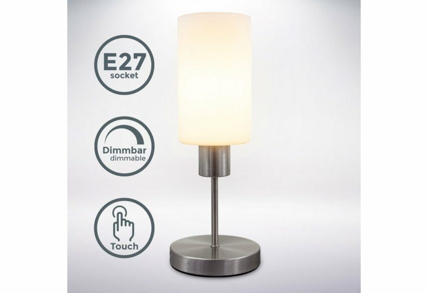 B.K.Licht Tischleuchte, Tischlampe E27 mit Kabelschalter 3-stufig dimmbar über Touchdimmer Glaslampe ohne Leuchtmittel max. 25W-Lampen-Ideen für dein Zuhause von Home Trends