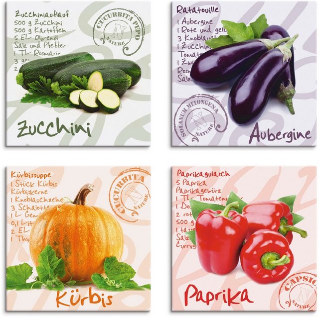 Artland Leinwandbild »Zucchini, Aubergine, Kürbis, Paprika«, Lebensmittel (4 Stück)-Bilder-Inspirationen
