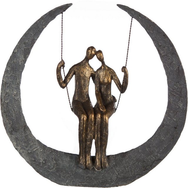 Casablanca by Gilde Dekofigur »Skulptur Swing, bronzefarben/grau« (1 Stück), Dekoobjekt, Höhe 30, Pärchen auf Schaukel, mit Spruchanhänger, Wohnzimmer-Figuren-Inspirationen
