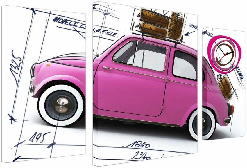 Conni Oberkircher´s Bild mit Uhr »Pink Mini Car«, Auto (Set), mit dekorativer Uhr-Bilder-Ideen für dein Zuhause von Home Trends