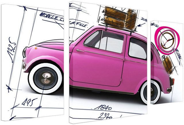Conni Oberkircher´s Bild mit Uhr »Pink Mini Car«, Auto (Set), mit dekorativer Uhr-Bilder-Inspirationen