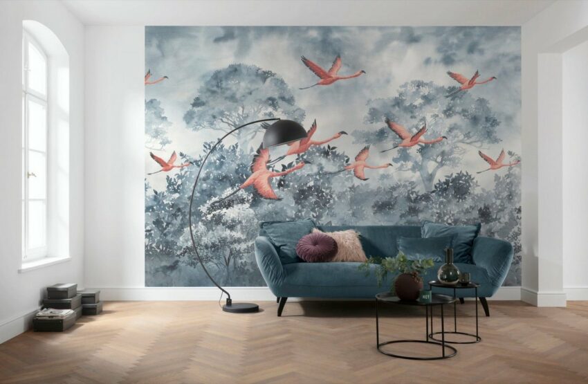 Komar Fototapete »Vliestapete Flamingos in the Sky«, glatt, bedruckt, geblümt, floral, realistisch, 400 x 280 cm-Tapeten-Ideen für dein Zuhause von Home Trends