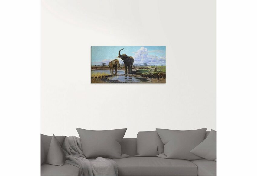 Artland Glasbild »Elefanten an der Wasserstelle.«, Wildtiere (1 Stück)-Bilder-Ideen für dein Zuhause von Home Trends