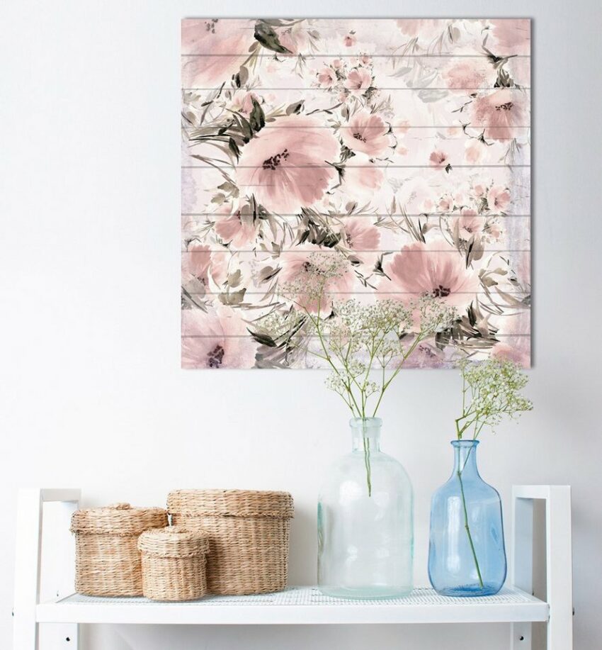 queence Holzbild »Verwaschene Rosa Blumen«, 40x40 cm-Bilder-Ideen für dein Zuhause von Home Trends