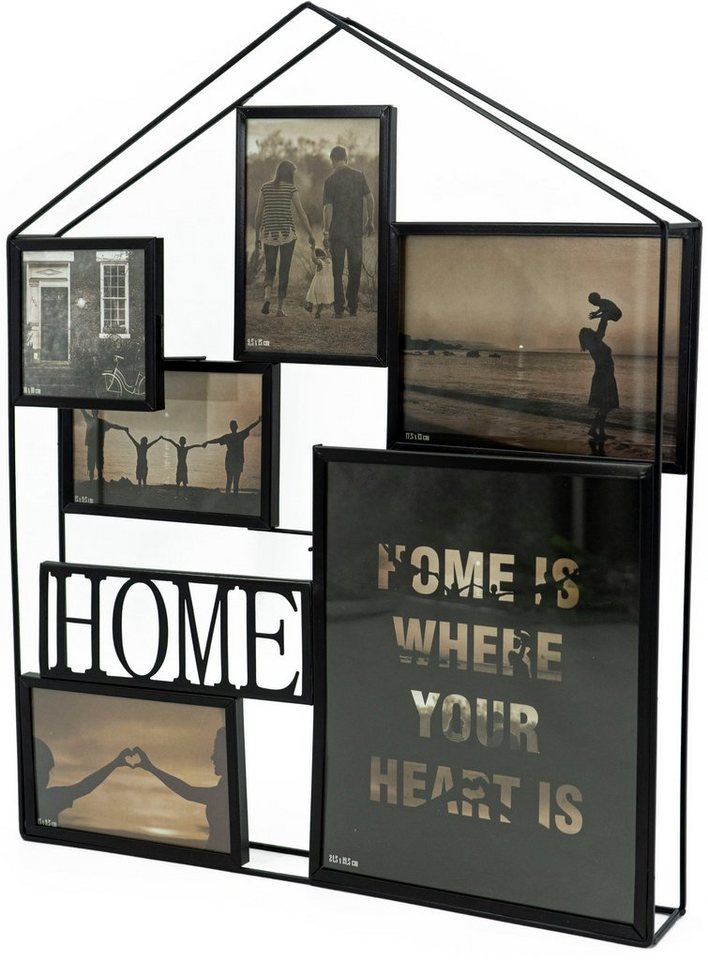 NOOR LIVING Bilderrahmen Collage »Bilderrahmen, 3D Haus Optik, Home Schriftzug für 6 Bilder«, (1 Stück)-Bilderrahmen-Ideen für dein Zuhause von Home Trends