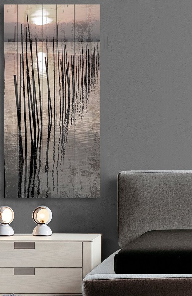 queence Holzbild »Sonnenuntergang See«, 80x40 cm-Bilder-Ideen für dein Zuhause von Home Trends