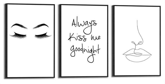 Reinders! Wandbild »Kuss Linienzeichnung - Illustration - Modern - Zitat - Frau«, (3 Stück)-Bilder-Inspirationen