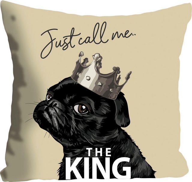 Kissenhülle »JUST CALL ME THE KING«, queence (1 Stück), mit einem Mops mit Krone-Kissen-Inspirationen