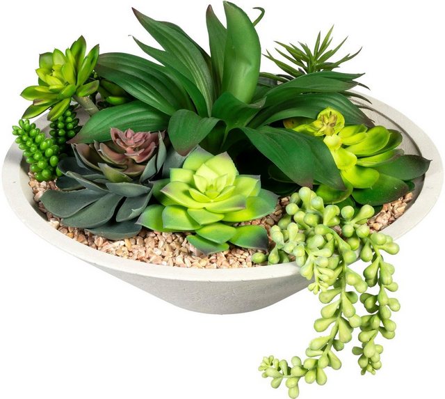 Künstliche Zimmerpflanze »Sukkulentenarrangement« Sukkulente, Creativ green, Höhe 20 cm, in Schale aus Naturmaterial-Kunstpflanzen-Inspirationen