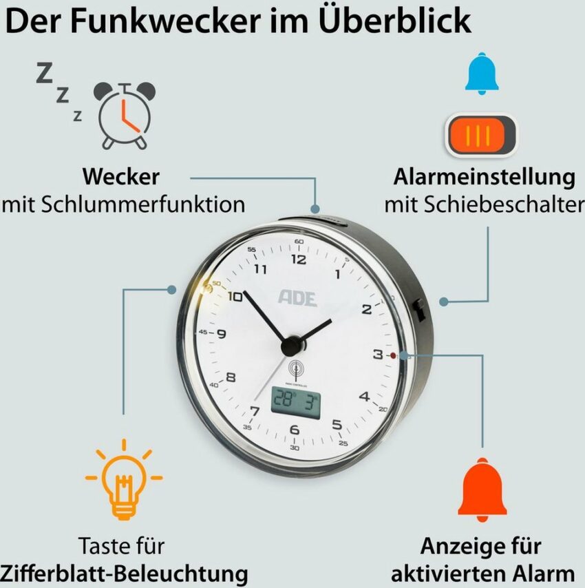 ADE Funkwecker »CK2022« Runder Funkwecker mit Temperaturanzeige-Uhren-Ideen für dein Zuhause von Home Trends