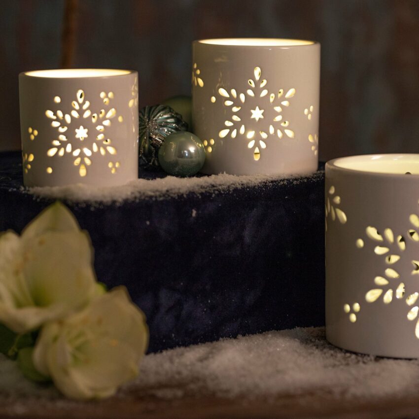 VALENTINO Wohnideen Windlicht »Wintertraum« (Set, 2 Stück), aus Keramik, Höhe ca. 9 cm + 11 cm-Kerzenhalter-Ideen für dein Zuhause von Home Trends