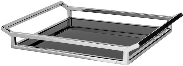 Fink Dekotablett »PIANO, silberfarben/schwarz, rechteckig« (1 Stück), Tablett aus Edelstahl & mit Glasboden, in verschiedenen Größen erhältlich, Wohnzimmer-Dekotabletts-Inspirationen