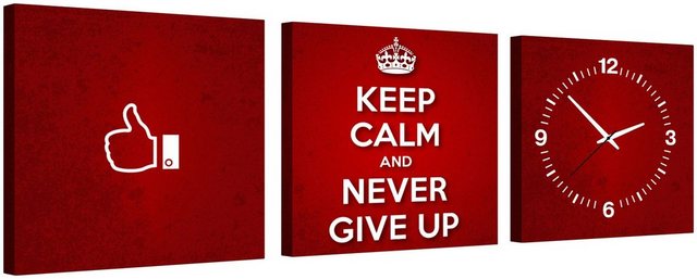 Conni Oberkircher´s Bild »Never give up - Keep Calm III«, Sprüche & Texte (Set), mit dekorativer Uhr, Motivation-Bilder-Inspirationen