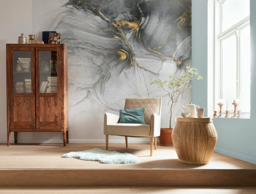 Komar Fototapete »Vliestapete Ink Gold Flow«, glatt, bedruckt, Steinoptik, realistisch, 300 x 280 cm-Tapeten-Ideen für dein Zuhause von Home Trends