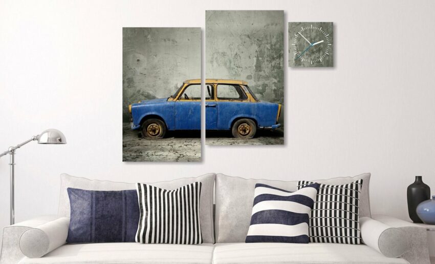 Conni Oberkircher´s Bild »Trabant«, Fahrzeuge (Set), mit dekorativer Uhr, Oldtimer, Auto, Vintage, DDR-Bilder-Ideen für dein Zuhause von Home Trends