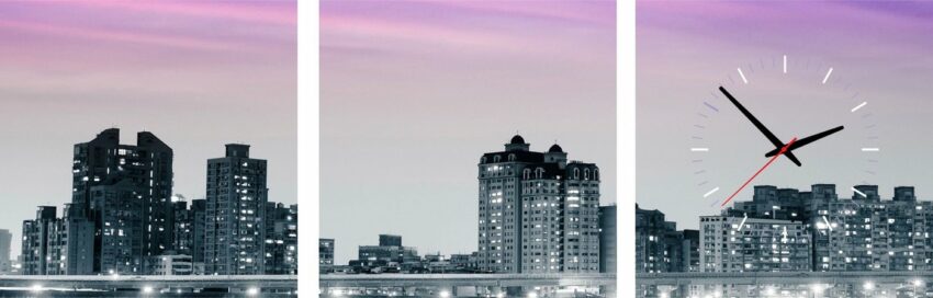 Conni Oberkircher´s Bild »New York at Night - New York bei Nacht«, New York (Set), mit dekorativer Uhr, Skyline-Bilder-Ideen für dein Zuhause von Home Trends