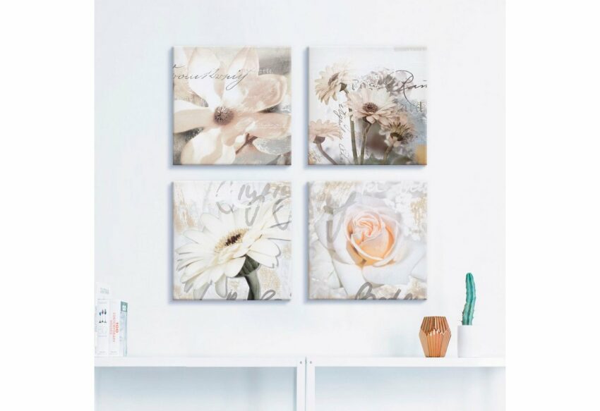 Artland Leinwandbild »Magnolie Gerberas Rosen in Buchstaben«, Blumen (4 Stück)-Bilder-Ideen für dein Zuhause von Home Trends