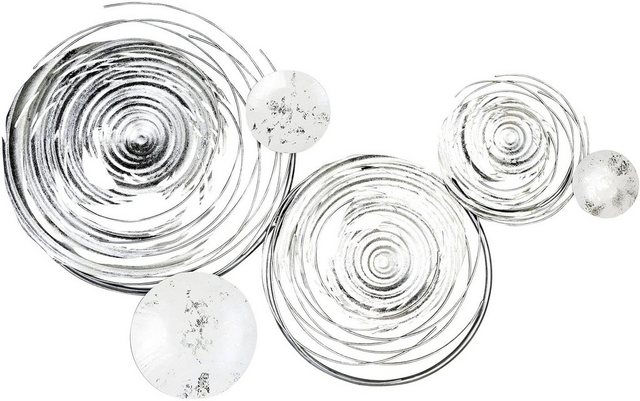 GILDE Wanddekoobjekt »Wandrelief Circles, weiß/silber« (1 Stück), aus Metall, dekorativ im Esszimmer & Wohnzimmer-Deko-Objekte-Inspirationen