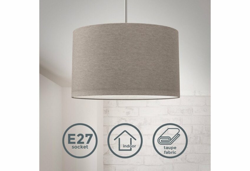 B.K.Licht Pendelleuchte, Hängeleuchte, LED Pendelampe Stoff Textilschirm Hängelampe Decke Esstisch Wohnzimmer E27 taupe-Lampen-Ideen für dein Zuhause von Home Trends