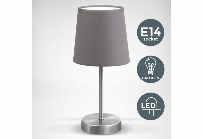 B.K.Licht Tischleuchte, LED Tischlampe Stoff Dekolampe Nachttisch-Leuchte Wohnzimmerlampen E14 grau-Lampen-Ideen für dein Zuhause von Home Trends