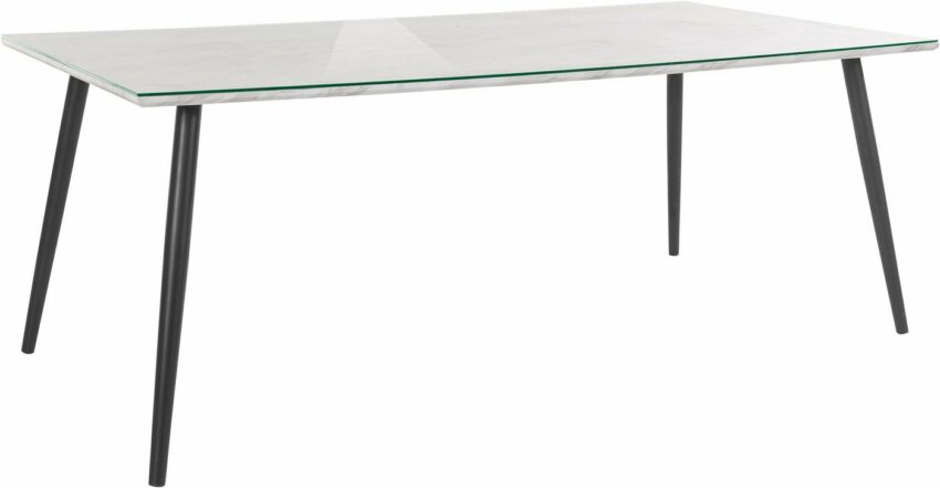 Leonique Esstisch »Lovaria«, Tischplatte in einer pflegeleichten Marmoroptik, mit einer Glasplatte aus Sicherheitsglas, schwarzes Metallgestell, Höhe 75 cm-Tische-Ideen für dein Zuhause von Home Trends