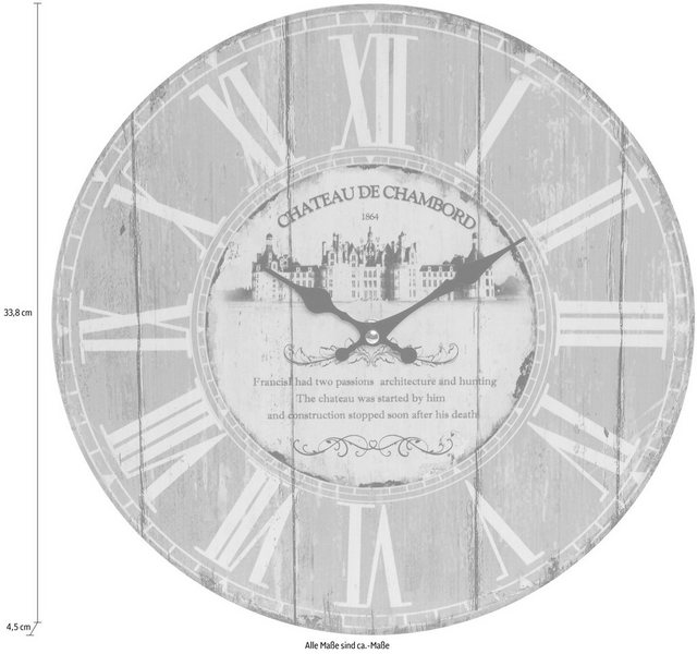 Myflair Möbel & Accessoires Wanduhr »Schloss, blau« (rund, Ø 33,8 cm, römische Ziffern, Vintage Optik, dekorativ in Küche & Wohnzimmer)-Uhren-Inspirationen