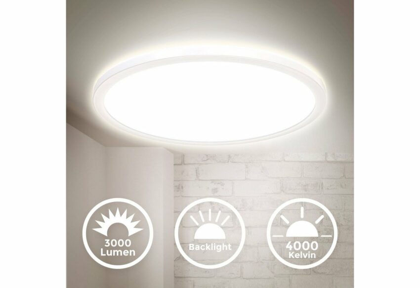 B.K.Licht Panel, LED Deckenleuchte 22 Watt 420x29mm DxH Dimmbar Ultra Flach indirektes Licht Memoryfunktion neutralweiße Lichtfarbe 3.000lm Deckenlampe-Lampen-Ideen für dein Zuhause von Home Trends