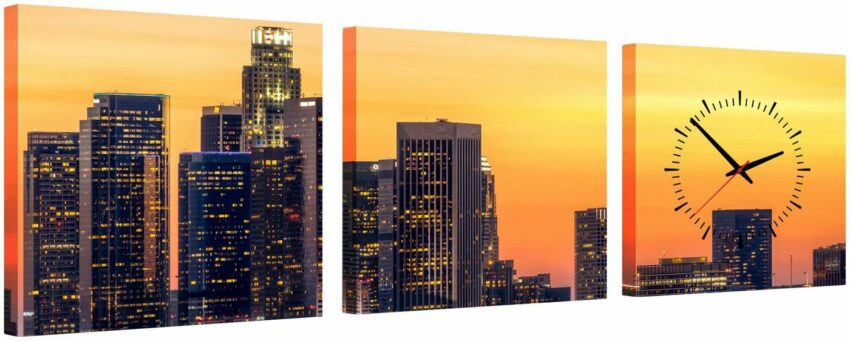 Conni Oberkircher´s Bild »Los Angeles Sunset - Los Angeles Sonnenuntergang«, Los Angeles (Set), mit dekorativer Uhr, Stadt, Skyline, Hochhäuser, Sonnenuntergang-Bilder-Ideen für dein Zuhause von Home Trends