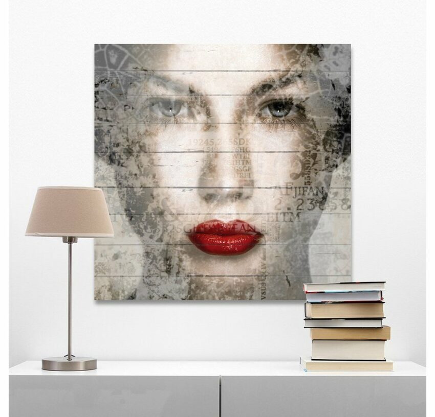 queence Holzbild »Frauen Gesicht Rote Lippen«, 40x40 cm-Bilder-Ideen für dein Zuhause von Home Trends