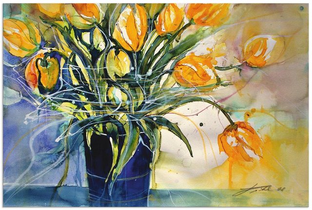 Artland Wandbild »Gelbe Tulpen in schwarzer Vase«, Arrangements (1 Stück), in vielen Größen & Produktarten - Alubild / Outdoorbild für den Außenbereich, Leinwandbild, Poster, Wandaufkleber / Wandtattoo auch für Badezimmer geeignet-Bilder-Inspirationen