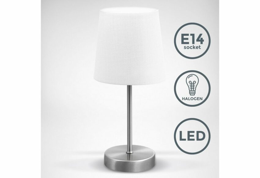 B.K.Licht Tischleuchte, LED Nachttischlampe mit Schalter E14 IP20 Stoff taupe matt-nickel-Lampen-Ideen für dein Zuhause von Home Trends