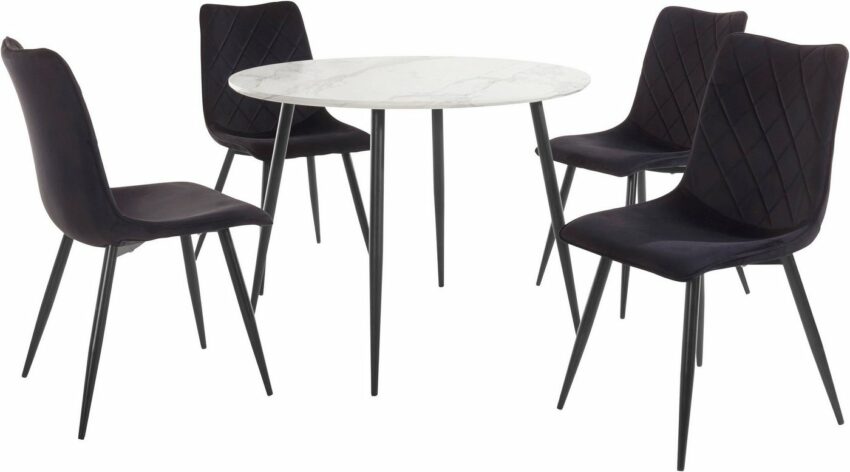 Essgruppe »Dino/Belo«, (5-tlg), Tisch rund Ø 100 cm, 4 Stühle mit Bezug in Samtstoff, schwarzes Metallgestell-Essgruppen-Ideen für dein Zuhause von Home Trends