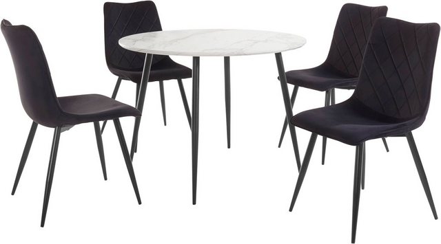 Essgruppe »Dino/Belo«, (5-tlg), Tisch rund Ø 100 cm, 4 Stühle mit Bezug in Samtstoff, schwarzes Metallgestell-Essgruppen-Inspirationen