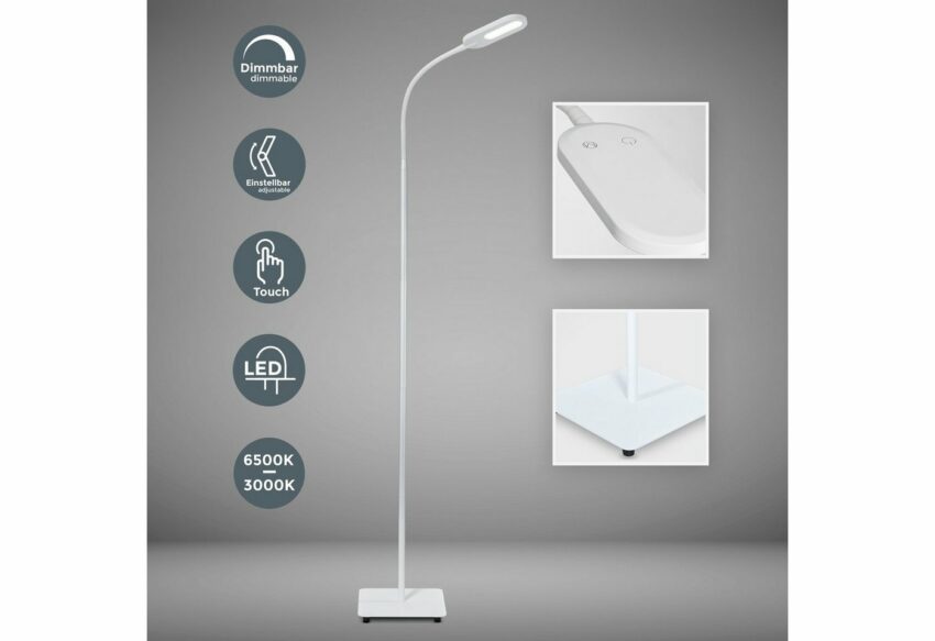 B.K.Licht LED Stehlampe, LED Stehleuchte dimmbar schwenkbar inkl. 8W 600lm Memory & Touch weiß-Lampen-Ideen für dein Zuhause von Home Trends