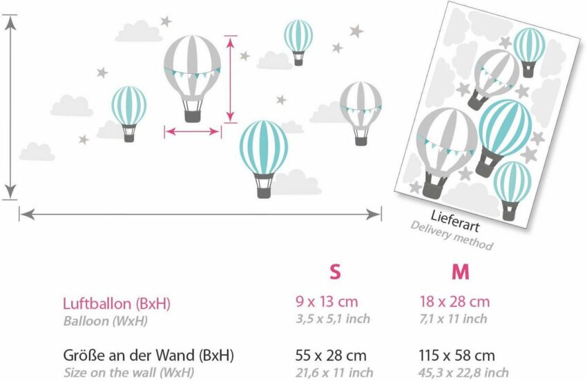 little DECO Wandtattoo »Little Deco Wandtattoo Heißluftballons Mint Grau«-Wandtattoos-Ideen für dein Zuhause von Home Trends