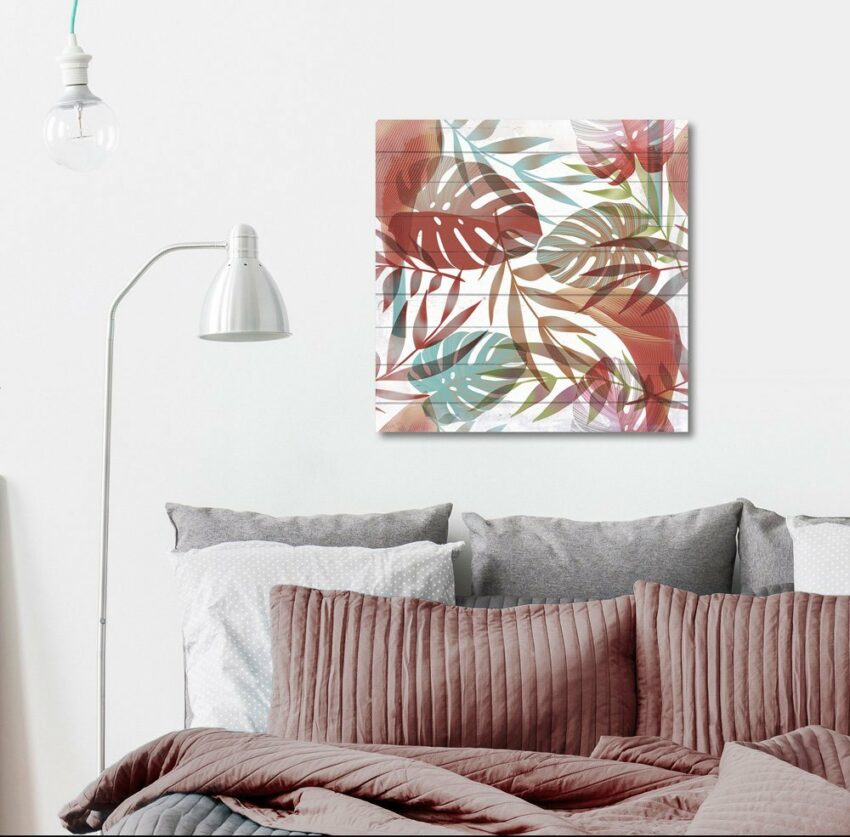queence Holzbild »Bunte Tropenblätter«, 40x40 cm-Bilder-Ideen für dein Zuhause von Home Trends