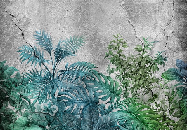 Consalnet Papiertapete »Pflanzen auf Beton«, floral-Tapeten-Inspirationen
