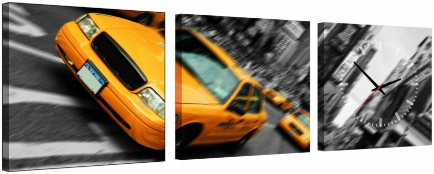 Conni Oberkircher´s Bild »Yellow Taxi«, New York (Set), mit dekorativer Uhr, Auto, Stadt, Broadway-Bilder-Ideen für dein Zuhause von Home Trends
